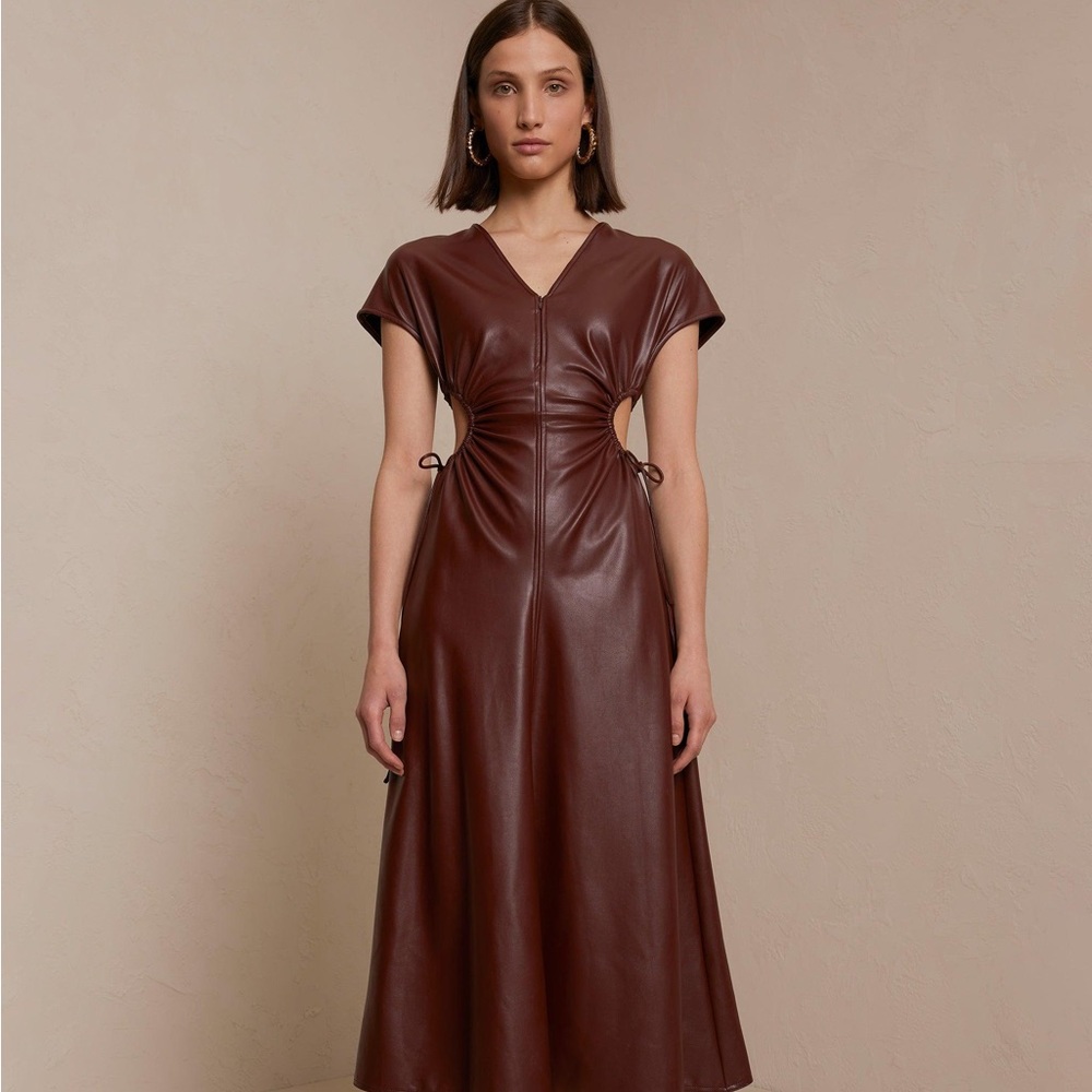 $595 A.L.C. Women's Ivory Syna Cutout Waist Leather Dress Size 8